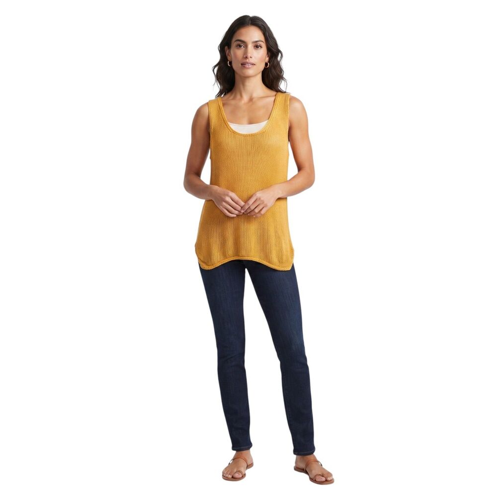 Eddie Bauer Yellow Sleeveless Tunic Knit Tank Top L